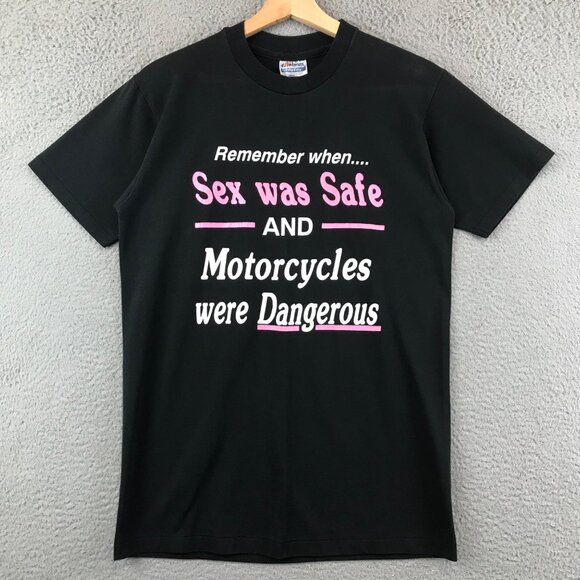 Vintage Sex Biker T Shirt 80s Offensive “Remember When Sex Was Safe and Motorcyc - Picture 1 of 7